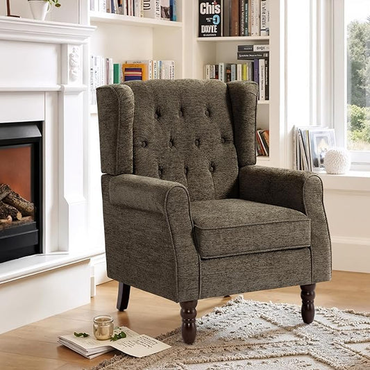 Lumibee High Back Accent Chair,Upholstered Wingback Armchair with Solid Wood Legs for Small Spaces,Comfy Single Sofa Chair for Living Room,Bedroom,Office-Taupe