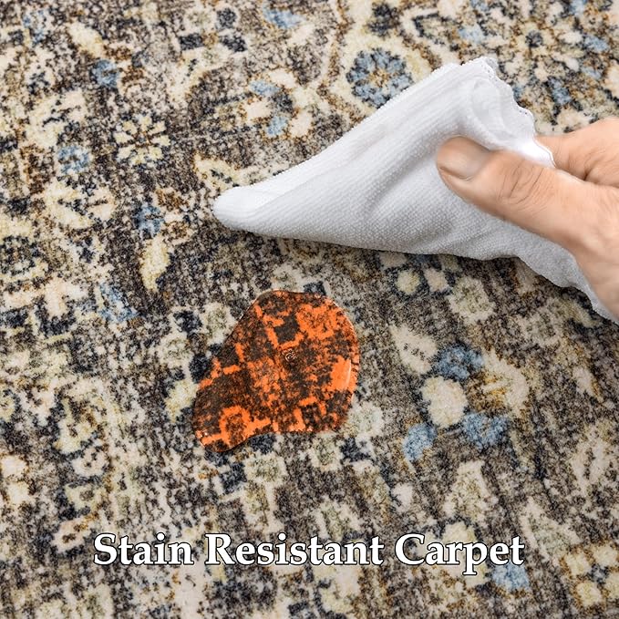 RCTJHOME 2'x3' Washable Entryway Rugs, Indoor Door Mat with 4 Non-Slip Tapes, Kitchen Bathroom Front Door Mat Indoor Entrance, Small Rugs and Mats, Retro Golden Brown Multi