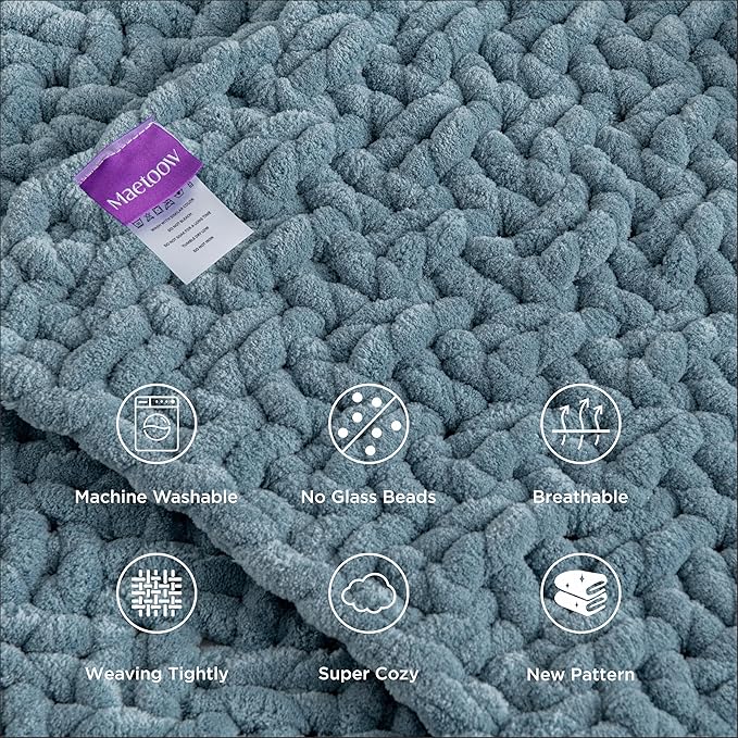 Maetoow Handmade 7 lb Soft Knitted Weighted Blanket, 40 x 60 Inch Breathable Chunky Knit Gravity Blanket Throw, Home Decor for Sofa Couch Bed, Airy Blue