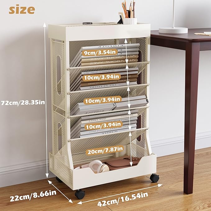COVAODQ Rolling File Cart Book Cart with Wheels Mobile Bookshelf File Organizer Beside Desk, Free-Standing File Holder, Paper Letter Tray Organizer Mesh Desk Organizer for Office School