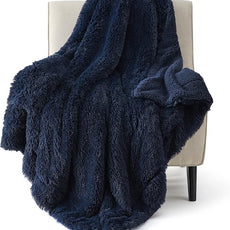 Bedsure GentleSoft Fuzzy Faux Fur Twin Blanket, Navy Blue Cozy Gifts for Men, Soft Sherpa Fleece Plush Warm Minky Thick Blanket Twin Size for Bed, Navy Dorm Decor Blue Gifts for Boys, 60x80