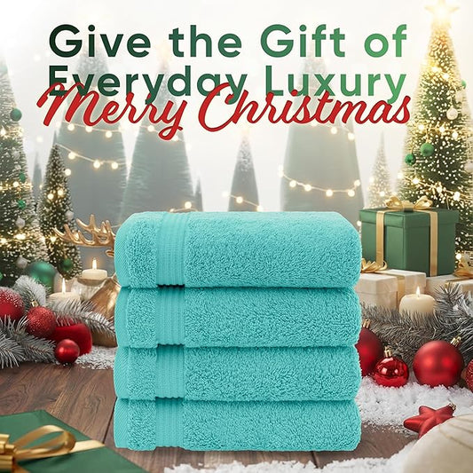 American Veteran Towel, Hand Towels for Bathroom Set of 4, 100% Cotton Turkish Hand Towel Sets, Soft Hand Face Towels, Turquoise Blue Hand Towels