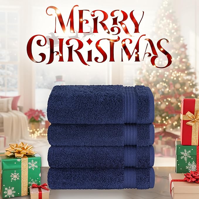 Cotton Paradise Hand Towels for Bathroom, 100% Cotton Turkish 4 Piece Hand Towel Set, Soft Absorbent Face Towels, Navy Blue Hand Towels