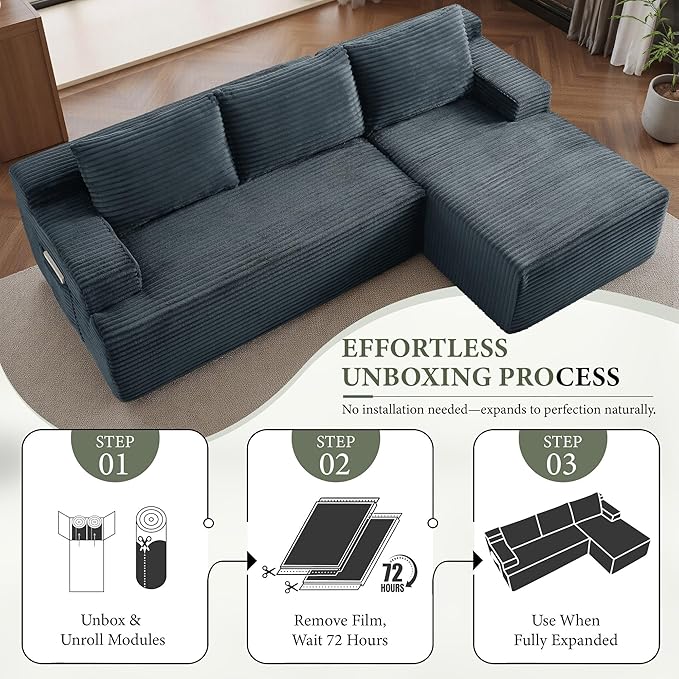 96''Sectional Couches for Living Room Modern Modular Sectional Sofa Upholstered Boneless Couch Comfy Cloud Couch with Chaise (Dark Grey, 96''W Right Facing Chaise)