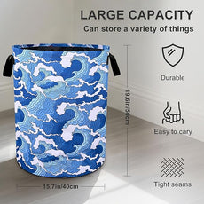 Ocean Wave Laundry Basket Foldable Oxford Cloth Tote Bag Laundry Hamper Clothes Storage Bucket Organizer For Bathroom/Laundry Storage/Bedroom 19.6x15.7 Inch