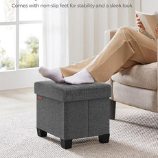 SONGMICS Storage Ottoman, Small Ottoman Foot Rest with Legs, 12.6 x 15.8 x 13.2 Inches Foot Stool, Load up to 660 lb, for Living Room, Bedroom, Dorm, Slate Gray ULSF012G01