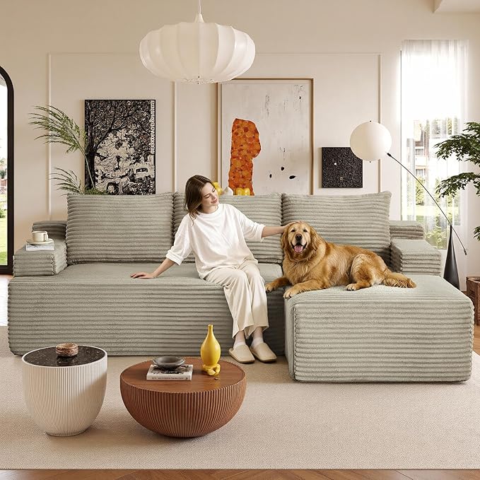 96''Sectional Couches for Living Room Modern Modular Sectional Sofa Upholstered Boneless Couch Comfy Cloud Couch with Chaise (Camel, 96''W Right Facing Chaise)