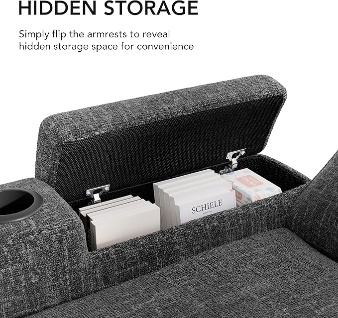 Sunny Heart L-Shaped Sleeper Sofa with Pull Out Bed, 82" Sectional Couch with Reclining Backrest, Reversible Storage Chaise, Armrest Storage, Cup Holders, Side Pockets, Tool-Free Assembly, Grey