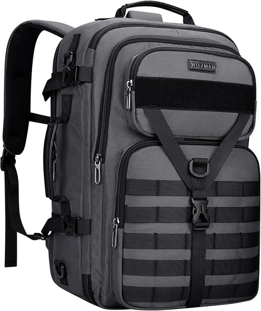 WITZMAN Carry On Travel Backpack for Men Large Convertible 45L Fit 17 Inch Laptop Backpack 3 in 1 Bag for Airline Approved(B688 Silvery Grey)