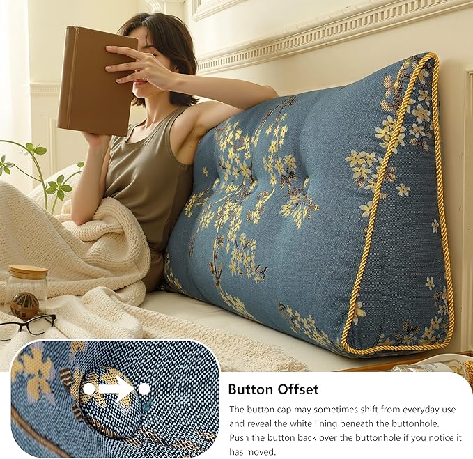 WOWMAX Headboard Pillow Queen Triangular Wedge Pillow for Headboard Wedge Pillow Headboard for Daybed Bunk Bed Large Bolster Pillow for Bed with Removable Cover, Lake Blue