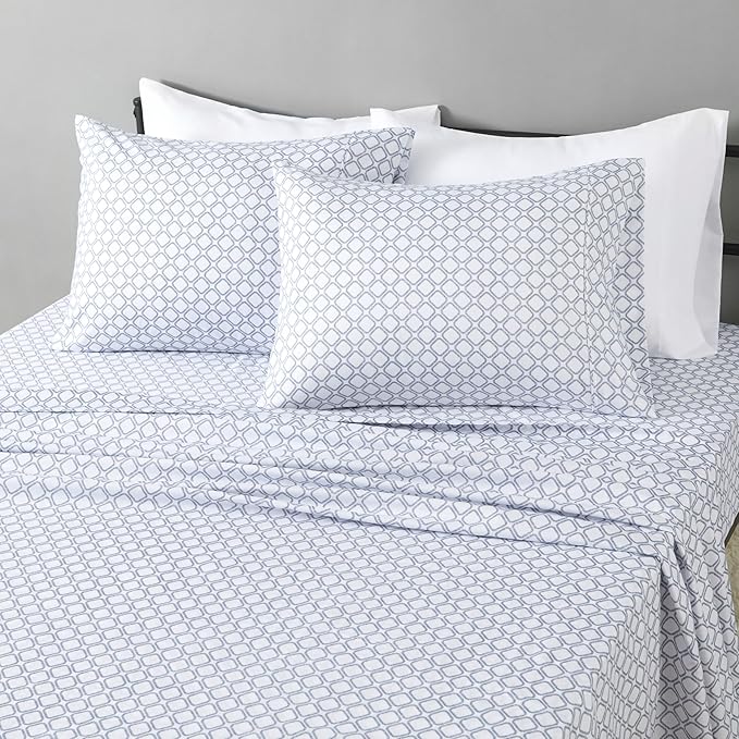 Amazon Basics Lightweight Microfiber 4-Piece Bed Sheet Set, Aqua, Printed, Queen AmazonBasics