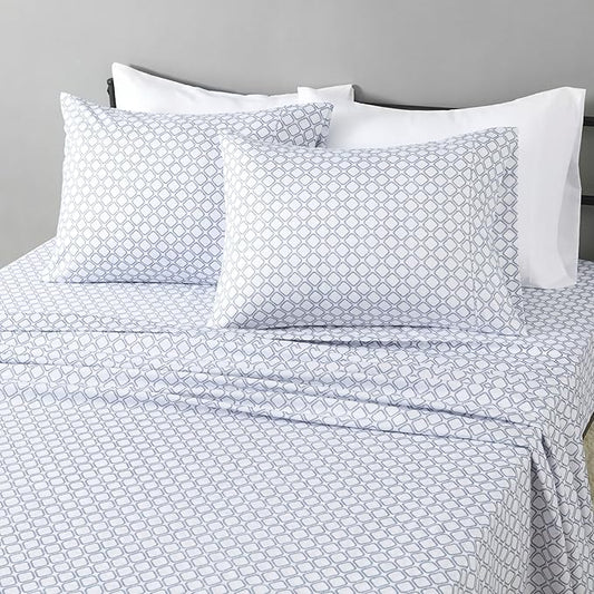 Amazon Basics Lightweight Microfiber 4-Piece Bed Sheet Set, Aqua, Printed, Queen AmazonBasics