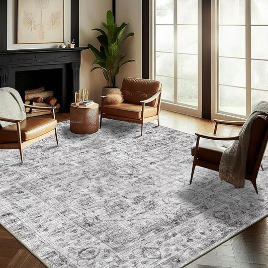 Washable Area Rug 10'x14' Boho Design Non-Shedding Easy Care Ideal for High Traffic Areas in Living Room Bedroom Office Coffee Table Kitchen Large Carpet