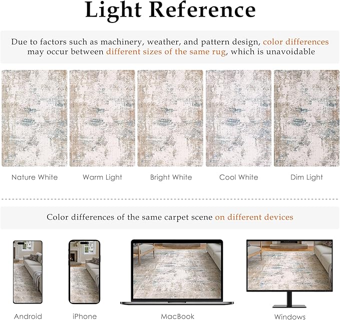 9x12 Area Rug Beige Blue Abstract Living Room Bedroom Washable Carpet Neutral Modern Non Slip Soft Low Pile Large Throw Rug for Dining Room Kitchen Office