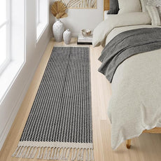 Lahome Boho 2x7 Hallway Runner Rug, Bathroom Runners Lightweight Entry Woven Cotton Black Runner Rug with Tassels, Farmhouse Door Mats Indoor Low Pile Carpet for Laundry Room Decor
