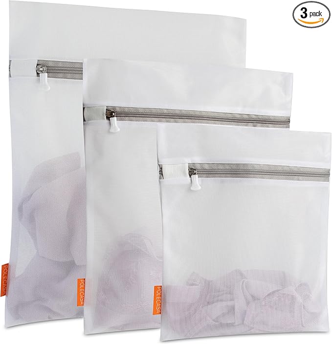 Gifts for Women, Polecasa 3Pcs Mesh Laundry Bags with Sturdy Zipper, Even Mesh Holes, Variety Sizes for all Your Delicates, Lingerie, Bras, Baby Clothes -Travel Essentials (1 Large, 1 Medium, 1 Small)