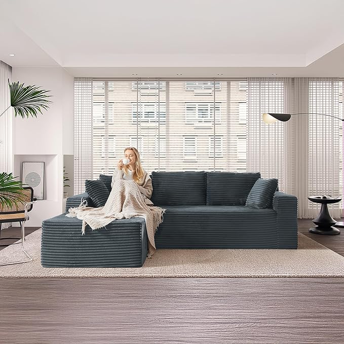 105''Sectional Cloud Couch with L Shaped Chaise,Modern Modular Sectional Sofa,Comfy Sectional Couches for Living Room,Bedroom,Apartment (Dark Grey, 105''W Left Facing Chaise)