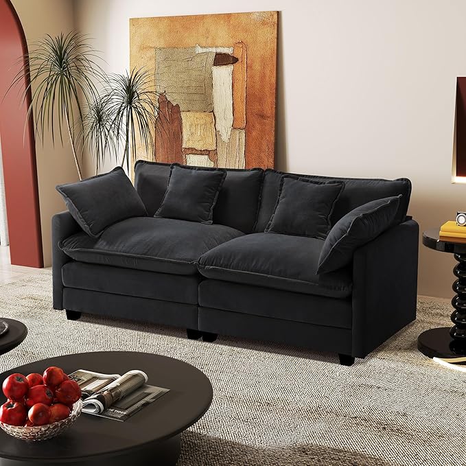 77.6" Modular Sectional Sofa,Loveseat Couch for Living Room, Modern Deep Seat Sofa 2 Seater Chenille Fabric Comfy Cloud Couches with Throw Pillows for Apartment,Small Spaces
