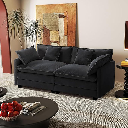 77.6" Modular Sectional Sofa,Loveseat Couch for Living Room, Modern Deep Seat Sofa 2 Seater Chenille Fabric Comfy Cloud Couches with Throw Pillows for Apartment,Small Spaces