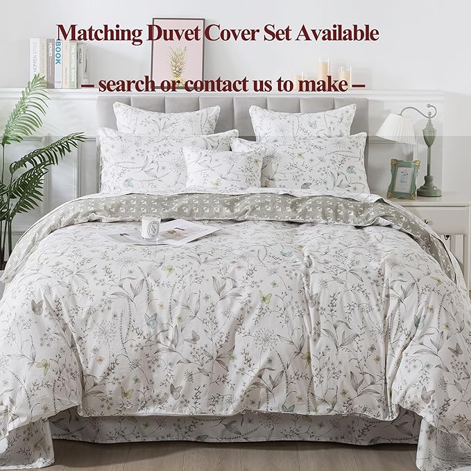 FADFAY Floral Sheets King Colorful Butterfly Bed Sheets Set Vintage Botanical Bedding Shabby Branches Leaves Bedding Collections 100% Percale Cotton Breathable Super Soft Deep Pocket 4Pcs, King Size