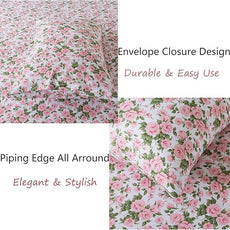FADFAY Sheets Set King Pink Rose Floral Bedding Rustic Peony Flower Bed Sheet Set Vintage Farmhouse Bedding 100% Cotton Ultra Soft Breathable Collection with Deep Pocket Fitted Sheet 4Pcs, King Size