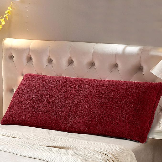 Reafort Ultra Soft Sherpa Body Pillow Cover/Case with Zipper Closure 21"x54" (21"x54" Body Pillow Cover, Red)