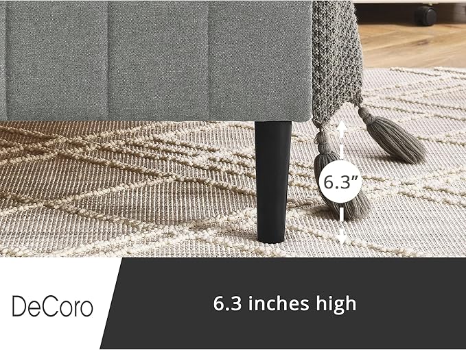 Decoro Chicago Modern Tufted Upholstered Platform Full Size Bed Frame, Full, Grey