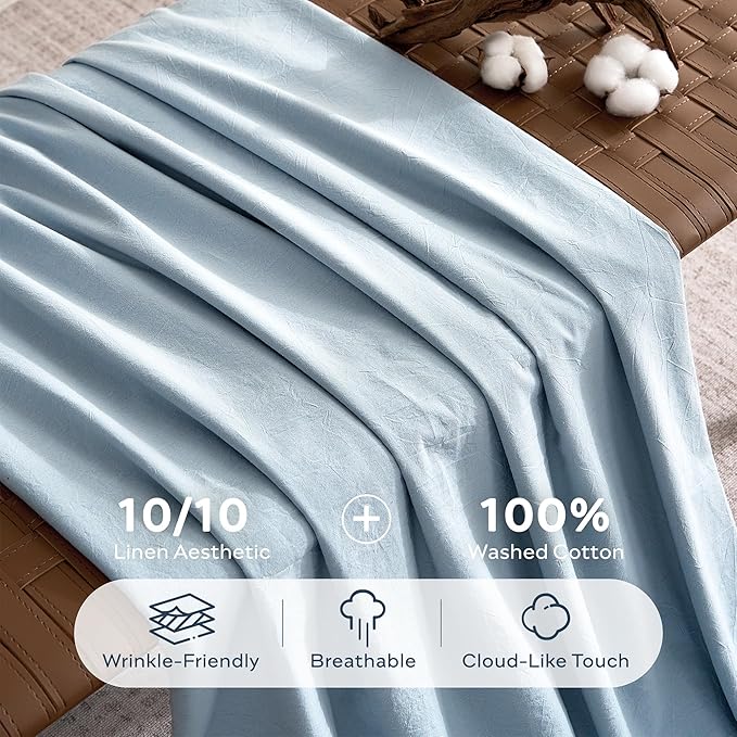 JELLYMONI Duvet Cover Queen Size - 100% Washed Cotton Comforter Cover with Linen-Like Texture, Breathable & Soft Bedding for Modern Home, Guest Room and Everyday Use,1 Duvet Cover & 2 Pillowcases