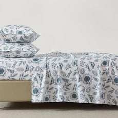 FADFAY Butterfly Sheets Set Twin Blue and White Sunflower Bedding Vintage Botanical Rose Floral Sheets Shabby Rustic Leaves Bedding 100% Percale Cotton Breathable Soft Deep Pocket 4Pcs,Twin Size