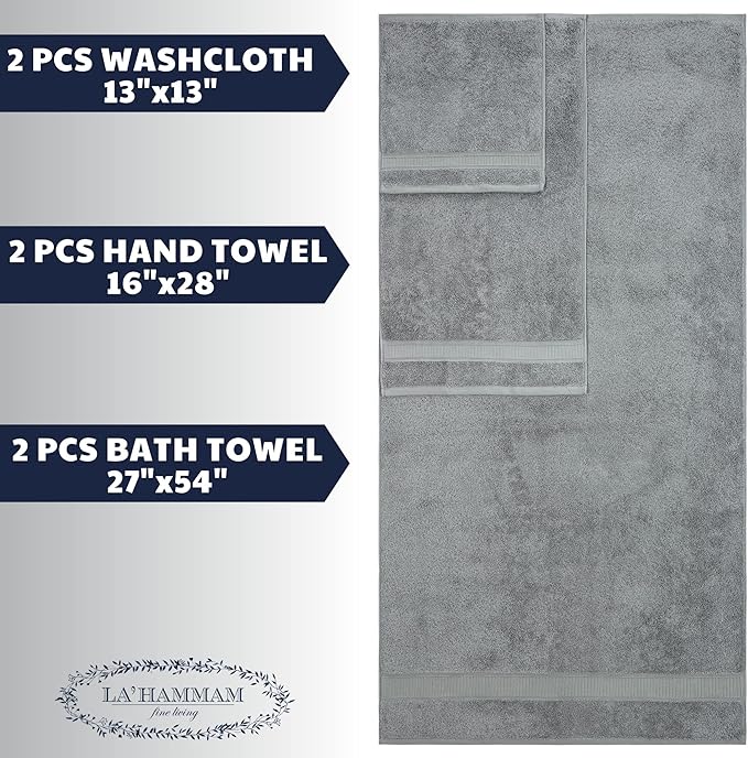 Personalized Towels, Hotel & Spa Quality, Super Soft, Highly Absorbent, Bathroom Sets, 100% Cotton Monogrammed towels 6 Piece Towel Set, Includes 2 Bath Towels, 2 Hand Towels, 2 Washcloths, Grey