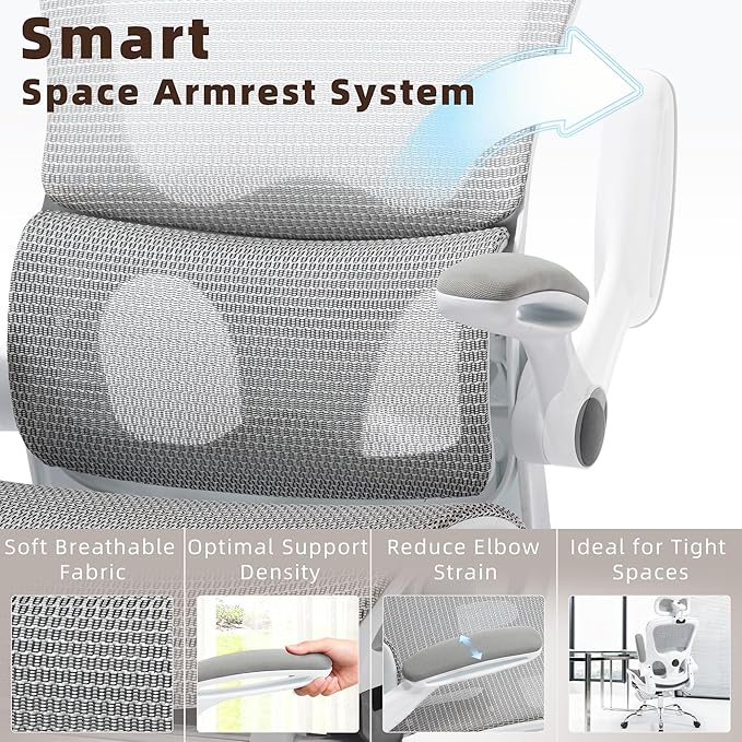 Ergonomic Office Chair, Adjustable High Back Desk Chair with Headrest Footrest 2D Lumbar Support - Executive Breathable Mesh Comfy Swivel Rolling Reclining Computer Task Chairs for Home Office Gaming