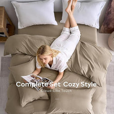 JELLYMONI 100% Washed Cotton Duvet Cover Twin – Soft, Breathable Linen-Look Bedding with Natural Wrinkle Texture, Button Closure, 3-Piece Set (Dusty Khaki, 68