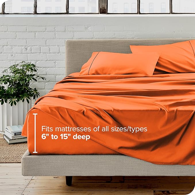 Bare Home Twin XL Sheet Set - College Dorm Size - Luxury 1800 Ultra-Soft Microfiber Twin Extra Long Bed Sheets - Deep Pockets - Easy Fit - Extra Soft - 3 Piece Set - Bed Sheets (Twin XL, Orange) BareHome