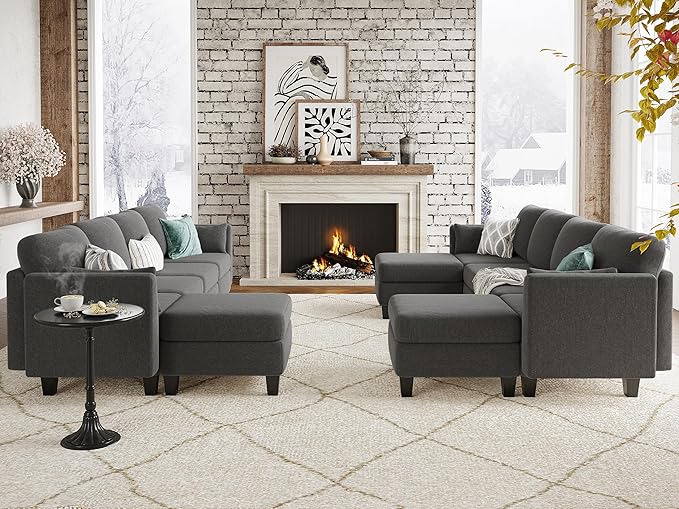 Modular Sectional Sofa, Convertible U Shaped Sofa Couch with High Density Memory Foam, 6 Seat Comfy Modular Sofa Couch for Living Room, Modern U Shaped Sectional Sofa, Dimgrey