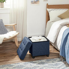 SONGMICS Storage Ottoman, Small Ottoman Foot Rest with Legs, 15 x 15 x 15.7 Inches Foot Stool, Load up to 660 lb, for Living Room, Bedroom, Dorm, Midnight Blue ULSF14IN