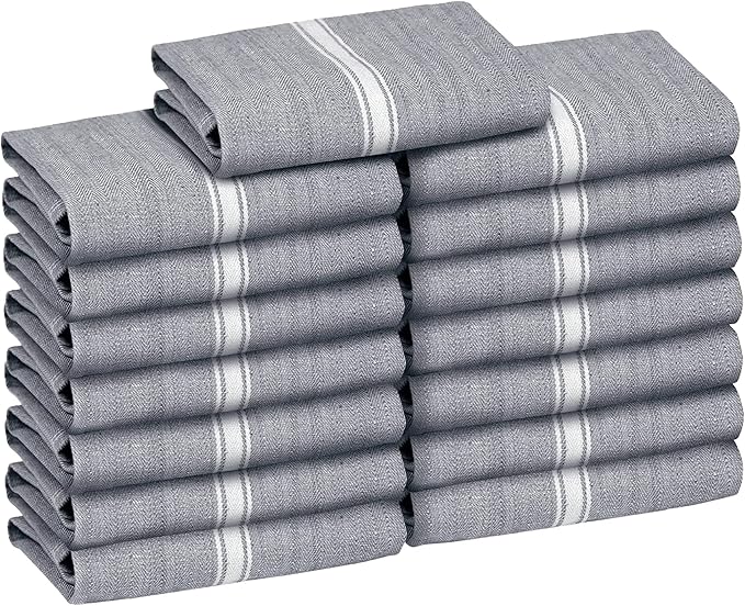 Zeppoli Classic Kitchen Towels - 15 Pack 100% Natural Cotton Towel Set, Reusable Wash Cloths, Absorbent Dish Towels, Machine Washable Hand Towels, Kitchen Essentials - 14” by 25” - Black
