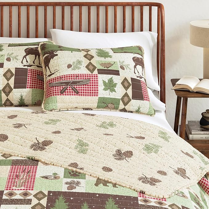 Great Bay Home 3-Piece Reversible Rustic Lodge Bedspread Full/Queen Size Quilt with 2 Shams. All-Season Quilt Set. Wilder Collection (Full/Queen)
