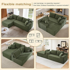 105''Sectional Cloud Couch with L Shaped Chaise,Modern Modular Sectional Sofa,Comfy Sectional Couches for Living Room,Bedroom,Apartment (Green, 105''W Left Facing Chaise)