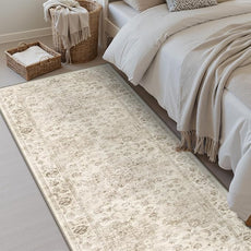 2x4 Washable Neutral Runner Rug Beige Vintage Hallway Kitchen Carpet Non-Slip Soft Low Pile Floral Throw Rug for Bedroom Bathroom Laundry Living Room