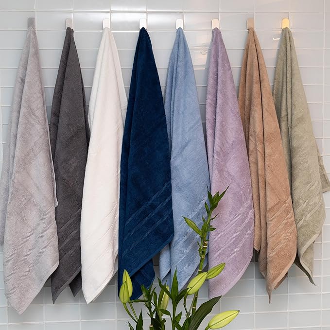 Mosobam Luxury Turkish 12pc Towel Set 30X58 16X30 13X13 Lavender Aura 700 GSM Bamboo Viscose & Aegean Turkish Combed Cotton