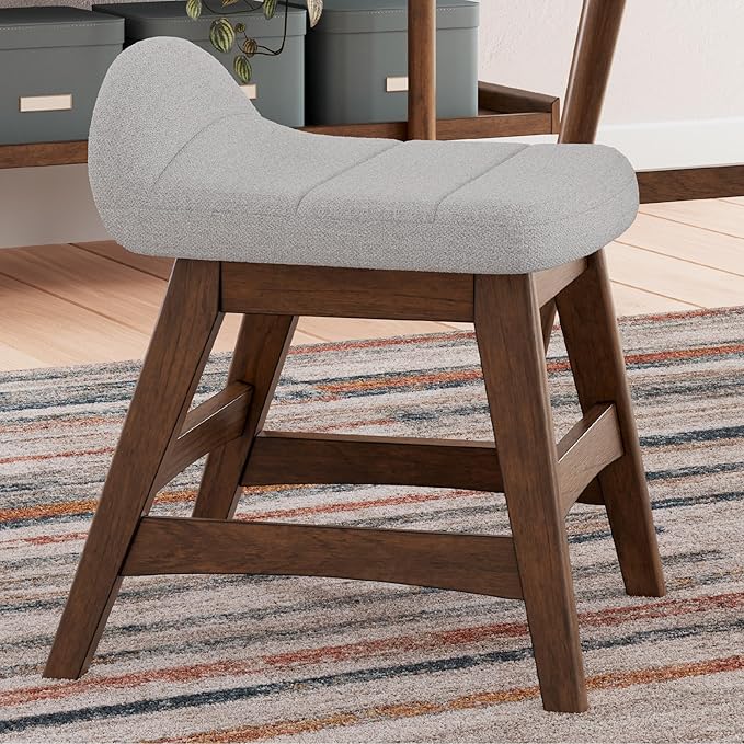 Signature Design by Ashley Lyncott Casual Upholstered Armless Home Office Desk Chair with Backless Design, Light Gray & Light Brown