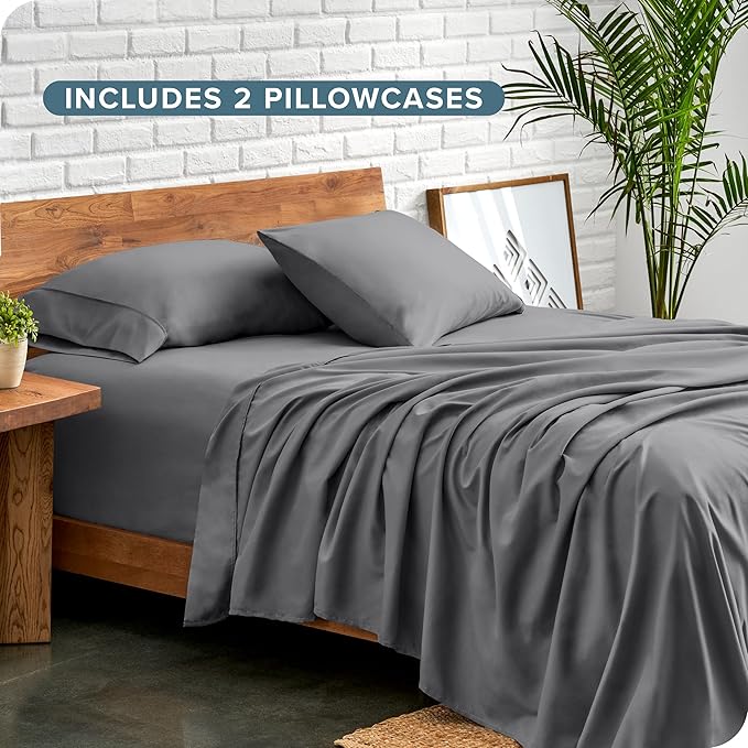 Bare Home Hotel Luxury Twin XL Sheet Set, Extra Soft - 4 Piece Set - Deep Pockets - Easy Fit - Cooling & Breathable - Wrinkle, Fade, Stain Resistant - Includes 2 Pillowcases (Twin XL, Grey)