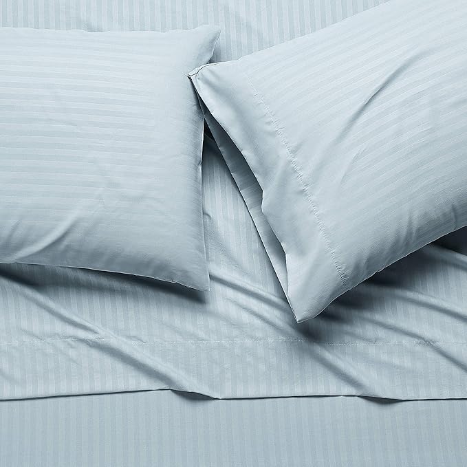 Amazon Basics Soft, Breathable Microfiber Bed Sheets, Queen Size, 4-Piece, Spa Blue Striped AmazonBasics