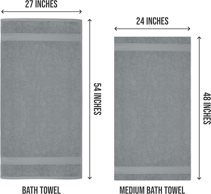 Utopia Towels 6 Pack Medium Bath Towel Set, 24 by 48 Inches, 500 GSM 100% Ring Spun Cotton, Lightweight and Highly Absorbent Quick Drying Premium Towels for Hotel, Spa and Bathroom, Cool Grey