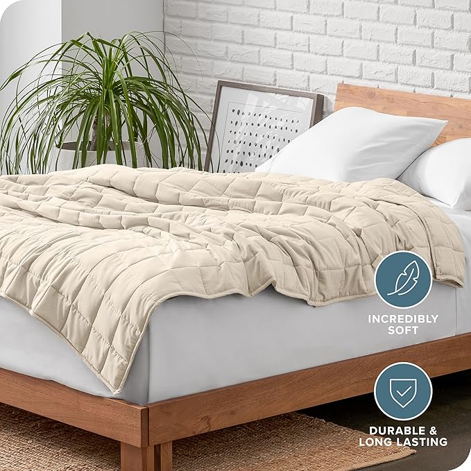 Bare Home Weighted Blanket King Size 30lb (80" x 87") for Adults - All-Natural 100% Cotton - Premium Heavy Blanket Nontoxic Glass Beads (Sand, 80"x87")