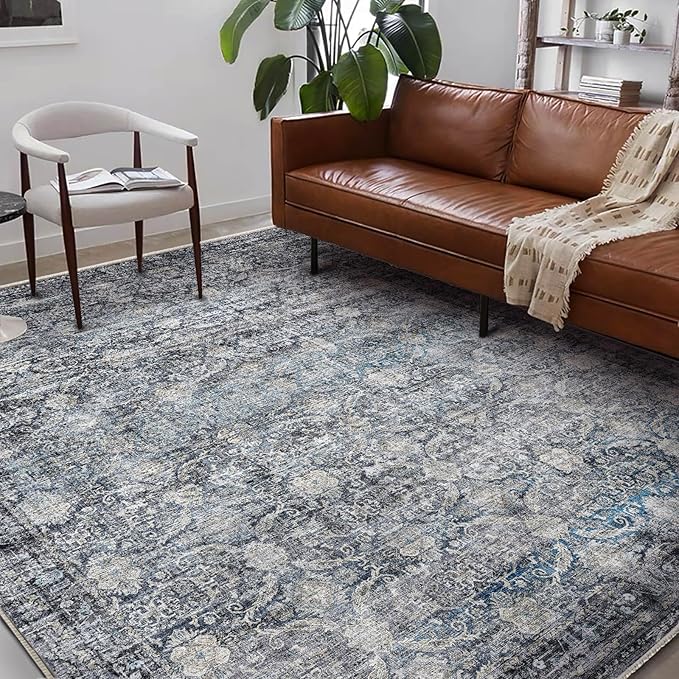 Washable Area Rug 10'x14' Boho Design Non-Shedding Easy Care Ideal for High Traffic Areas in Living Room Bedroom Office Coffee Table Kitchen Large Carpet