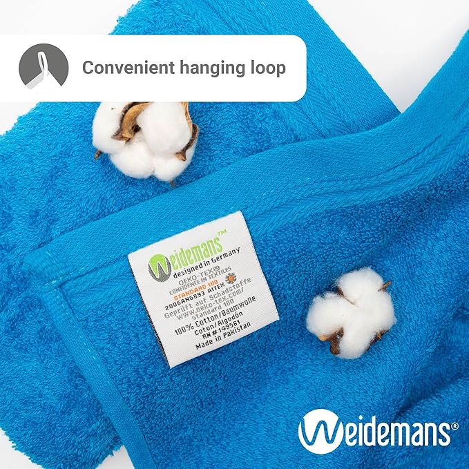 Premium 8 Pieces Towel Set Including 2 Bath Towels 30" x 56", 2 Hand Towels 18" x 30" and 4 Washcloths 13" x 13" - Color: Petrol | Pure Cotton |Machine Washable high Absorbency