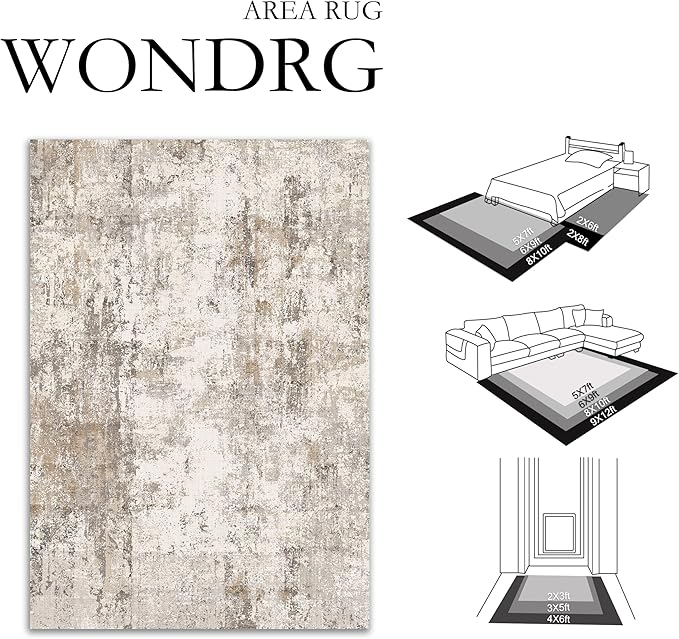 2x7 Washable Runner Rug Brown Grey Abstract Hallway Kitchen Throw Rug Neutral Modern Non Slip Soft Low Pile Carpet for Bathroom Laundry Bedroom Living Room