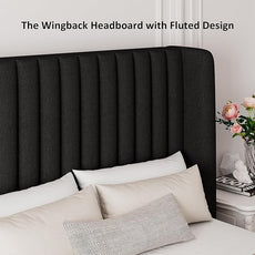 Full Size Lift Up Storage Bed, Upholstered Platform Bed Frame with Wingback Headboard, Hydraulic System, Solid Wooden Slats Support, Noise-Free, No Box Spring Needed, Easy Assembly, Black