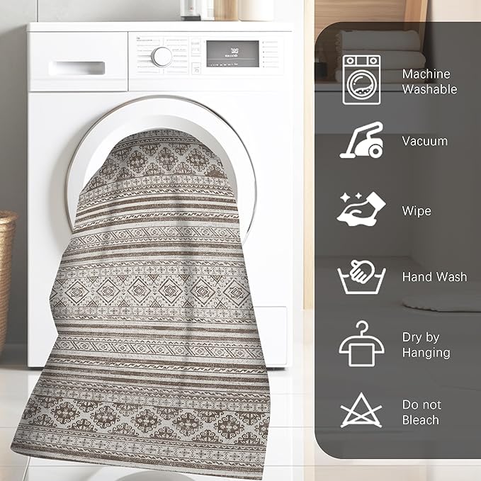 RUGSURE Washable Area Rugs 8' x 10' - 1/6 Thick - Moroccan-Inspired -Stain & Water Resistant Non-Slip - Resistant Rug for Living Room, Bedroom, Nursery, Pet & Child Friendly (Brown)